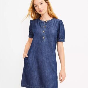 LOFT Petite Denim Puff Sleeve Mini Dress